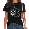 thumbnail image 1 of UNISHE Women's Boho Celestial Sun and Moon Face Art Casual Crew Neck Short Sleeve T-Shirt Top, 1 of 5