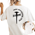 thumbnail image 1 of UNISHE Women's Bold "Iron Sharpens Iron" Nail Cross Christian Graphic Short Sleeve T-Shirt Casual Cotton Crewneck Top, 1 of 5