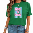 thumbnail image 1 of UNISHE Women's Bubble Letter Graphic Tee Shirt Retro Striped Background Print Top Trendy Short Sleeve Crewneck Casual T-Shirts, 1 of 6