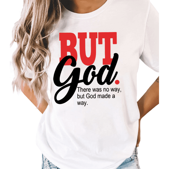 UNISHE Women's "But God" Christian Graphic White Short Sleeve T-Shirt Casual Cotton Crewneck Top