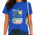 thumbnail image 1 of UNISHE Women's Casual Beach Graphic T-Shirt Summer's Calling Palm Tree Crewneck Tee for Daily Outfit Blue, M, 1 of 5