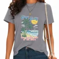 thumbnail image 1 of UNISHE Women's Casual Beach Graphic T-Shirt Summer's Calling Palm Tree Crewneck Tee for Daily Outfit Grey, 2XL, 1 of 5