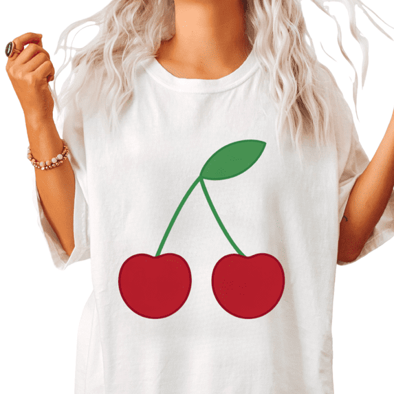 UNISHE Women's Casual Daily Style Cute Red Cherry Duo Graphic Short Sleeve T-Shirt S-5XL White Tops