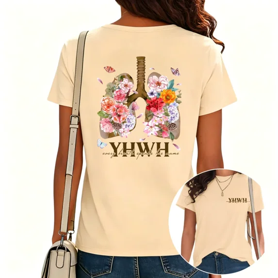 UNISHE Women's Casual Double-Sided Printed Religious Tee Retro Forest Flower Holiday T-Shirt Beige, S