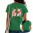 thumbnail image 1 of UNISHE Women's Casual Double-Sided Printed Religious Tee Retro Forest Flower Holiday T-Shirt Green, M, 1 of 5