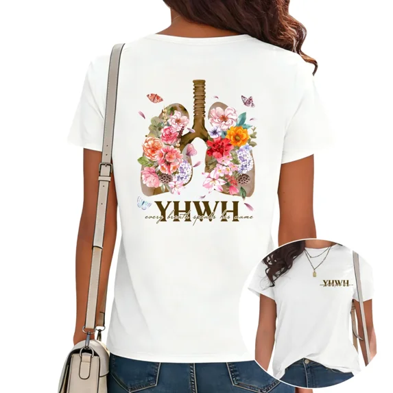 UNISHE Women's Casual Double-Sided Printed Religious Tee Retro Forest Flower Holiday T-Shirt White, M