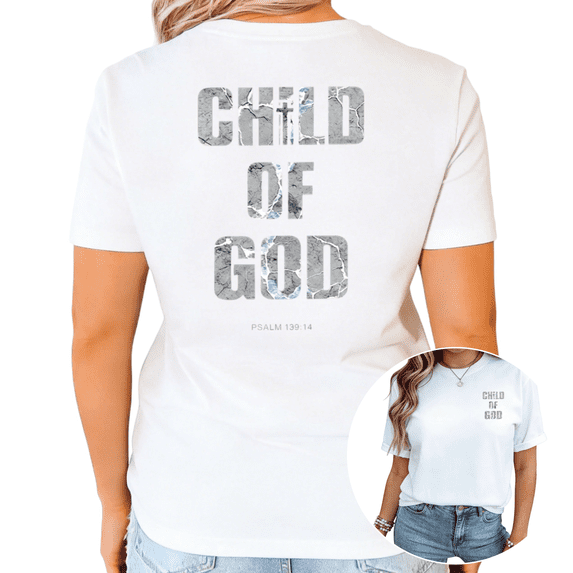 UNISHE Women's Child Of God Psalm 139:14 Graphic Short Sleeve Crewneck T-Shirt Christian Casual Top