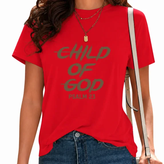 UNISHE Women's "Child of God" Graphic Tees Spiritual Saying T-Shirt Everyday Casual Top Red, L