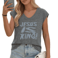 thumbnail image 1 of UNISHE Women's Christian Faith "Jesus Is King" Star Accent V-Neck Sleeveless T-Shirt Casual Daily Tank Top, 1 of 6