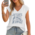 thumbnail image 1 of UNISHE Women's Christian Faith "Jesus Is King" Star Accent V-Neck Sleeveless T-Shirt Casual Daily Tank Top, 1 of 6
