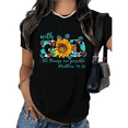 thumbnail image 1 of UNISHE Women's Christian Faith Sunflower Graphic Tee with God Bible Verse All Things Are Possible Western Style Short Sleeve T-Shirt, 1 of 5
