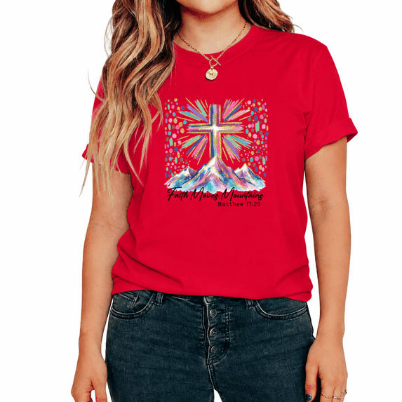 UNISHE Women's Christian Faith Watercolor Mountain Cross Bible Verse Inspirational Graphic Cropped Short Sleeve T-shirt Everyday Loose Fit Tops