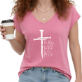 thumbnail image 1 of UNISHE Women's Christian Nail Cross Rose Red V-Neck Sleeveless T-Shirt S-5XL Crewneck Tank Top, 1 of 6