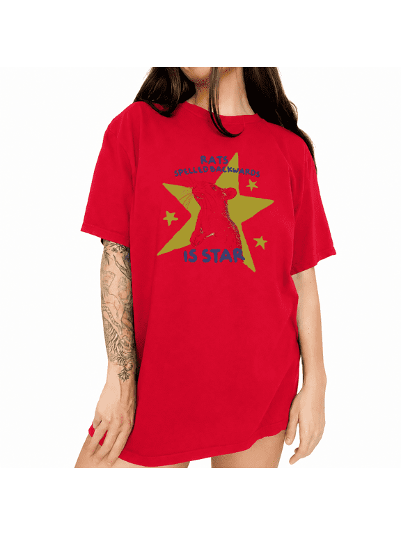 Women's Clever Wordplay Phrase Rat Star Graphic Short Sleeve T-Shirts Red Tops