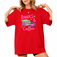 thumbnail image 1 of UNISHE Women's Colorful Books And Coffee Stacked Book Mug Graphic Cropped Short Sleeve T-shirt Relaxed Fit, 1 of 6