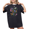 thumbnail image 1 of UNISHE Women's Colorful Wildflower Botanical Graphic Black Short Sleeve T-Shirt S-5XL Simple Crewneck Top, 1 of 5