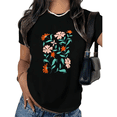 thumbnail image 1 of UNISHE Women's Contrast Floral T-Shirt Black Colorful Wildflower Short Sleeve Crewneck Casual Top S-5XL, 1 of 5