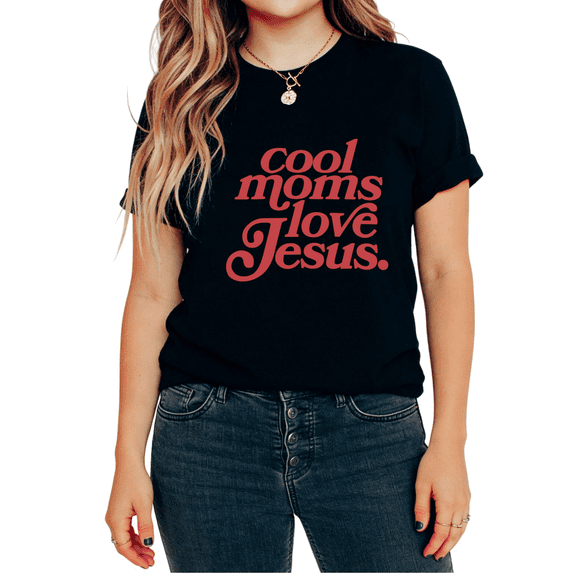 UNISHE Women's Cool Moms Love Jesus Retro Red Font Christian Graphic Short Sleeve T-Shirt Cotton