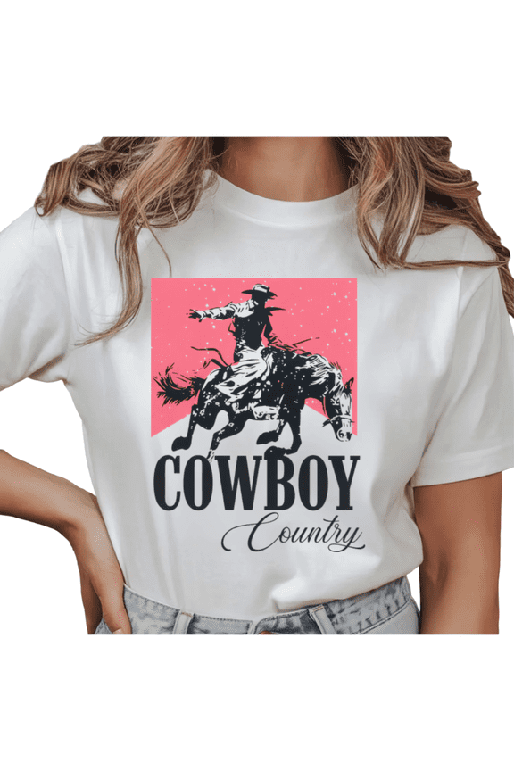 Women's Cowboy Country Horse Rider Graphic Short Sleeve T-Shirt Comfortable Casual Crewneck Top