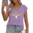 thumbnail image 1 of UNISHE Women's Cowgirls Wild West Star Longhorn Bull Skull Western Graphic V Neck Cap Sleeve T-shirt, 1 of 6