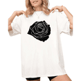 thumbnail image 1 of UNISHE Women's Crackled Black Rose Graphic White Short Sleeve T-Shirt S-5XL Simple Crewneck Top, 1 of 5