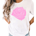 thumbnail image 1 of UNISHE Women's Crackled Pink Rose Graphic White Short Sleeve T-Shirt Casual Cotton Crewneck Top, 1 of 5