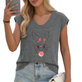 thumbnail image 1 of UNISHE Women's Cute Bunny with Heart Glasses & Bubble Gum V-Neck Sleeveless T-Shirt Casual Summer Tank Top, 1 of 6