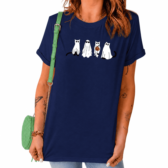 UNISHE Women's Cute Ghost Cat Graphic Tee