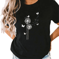 thumbnail image 1 of UNISHE Women's Dandelion & Butterfly Graphic Black Short Sleeve T-Shirt Casual Cotton Crewneck Top, 1 of 5