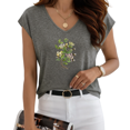 thumbnail image 1 of UNISHE Women's Dark Gray Antique Herbarium Full Honeysuckle Vine Bumblebee Graphic V-Neck Sleeveless T-Shirt Daily S-5XL Tank Top, 1 of 6