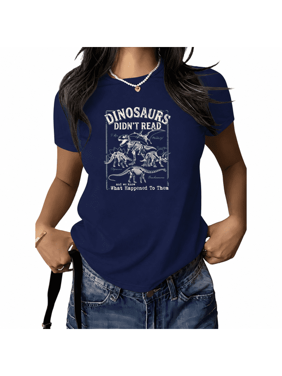 Women's Dinosaur Skeleton Graphic T-Shirt Funny Science Humor Tee Vintage Paleontology Chart Summer Black Top
