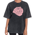 thumbnail image 1 of UNISHE Women's Distressed Rose Print Vintage Washed T-Shirt Short Sleeve Loose Fit Tee, 1 of 6