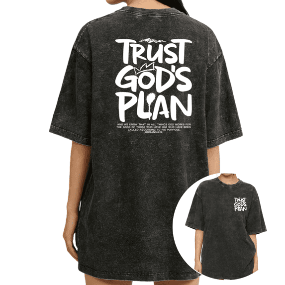 UNISHE Women's Distressed Street Style "Trust God's Plan" Christian Quote Washed T-Shirt Short Sleeve Crewneck Relaxed Fit Tee