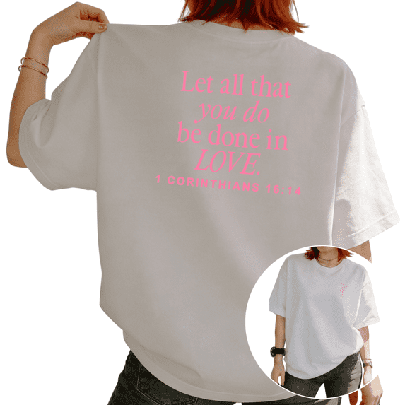 UNISHE Women's "Done In Love" Pink Bible Verse Graphic Short Sleeve T-Shirt Casual Breathable Crewneck Top
