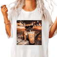 thumbnail image 1 of UNISHE Women's Evening Urban Frenchie Bubble Tea Art Graphic Short-Sleeve T-Shirt White Size S-5XL Crewneck Tops, 1 of 5