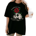thumbnail image 1 of UNISHE Women's "Everything is Fine" Skull and Rose Graphic Short Sleeve T-Shirt Casual Breathable Crewneck Top, 1 of 5