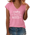 thumbnail image 1 of UNISHE Women's Faith Can Move Mountains Christian Graphic V-Neck Short Sleeve T-Shirt Religious Tee, 1 of 6