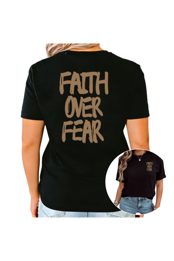 Women's Faith Over Fear Brush Stroke Letter Christian Short Sleeve Crewneck Cotton Casual Top
