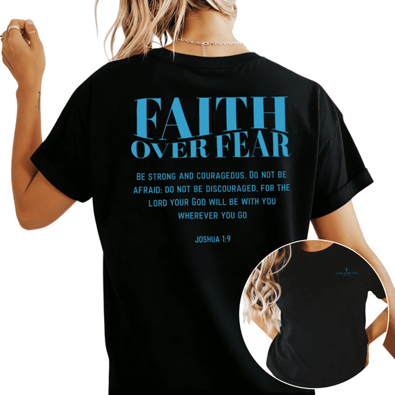 UNISHE Women's "Faith Over Fear" Joshua 1:9 Christian Graphic Short Sleeve T-Shirt Casual Cotton Crewneck Top