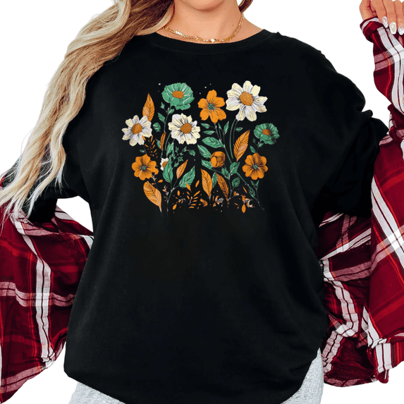 UNISHE Women's Fall Floral Daisy and Poppy Graphic Short Sleeve T-Shirt Comfortable Cotton Crewneck Top