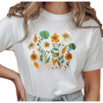 thumbnail image 1 of UNISHE Women's Fall Floral Daisy and Poppy Graphic Short Sleeve T-Shirt Comfortable Cotton Crewneck Top, 1 of 5