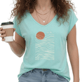 thumbnail image 1 of UNISHE Women's Fashion Sunset Wave Print Blue V-Neck Short Sleeve T-Shirt S-5XL Crewneck Tee, 1 of 6