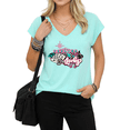 thumbnail image 1 of UNISHE Women's Feeling Lucky Graphic V-Neck Short Sleeve T-Shirt White Dice Cards Retro Casino Top, 1 of 6