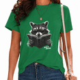 thumbnail image 1 of UNISHE Women's Feral & Literate Funny Raccoon Reading Graphic Short Sleeve T-Shirt Flattering Fit Versatile Tees Tops, 1 of 6
