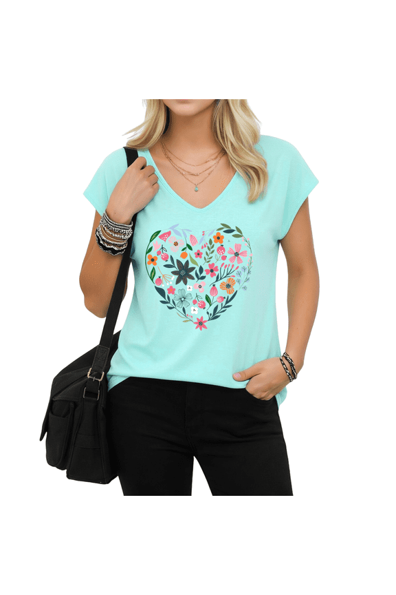 Women's Find Joy Graphic V-Neck Short Sleeve T-Shirt White Dandelion Butterfly Aesthetic Top