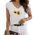 thumbnail image 1 of UNISHE Women's Floral Heart Sunflower & Butterfly White V-Neck Sleeveless T-Shirt Casual Tank Top, 1 of 6