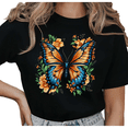 thumbnail image 1 of UNISHE Women's Floral Monarch Butterfly Graphic Short Sleeve T-Shirt Comfortable Cotton Crewneck Top, 1 of 5