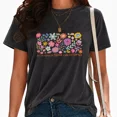 thumbnail image 1 of UNISHE Women's Floral Print T-Shirts Positive Graphic Tees Casual Washed Vintage Flower Short Sleeve Tops Black, S, 1 of 6