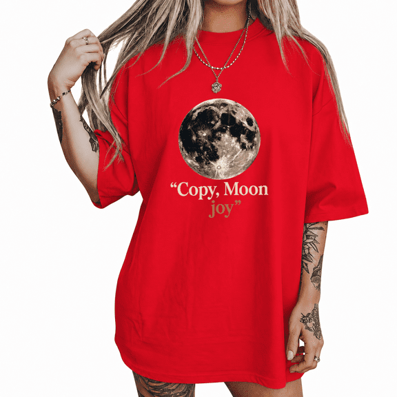 UNISHE Women's Full Moon Copy Moon Joy Warm Celestial Graphic Short Sleeve T-shirt Relaxed Fit