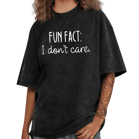 UNISHE Women's Fun Fact I Don't Care Sarcastic Graphic Washed Short Sleeve T-Shirt Soft and Comfortable